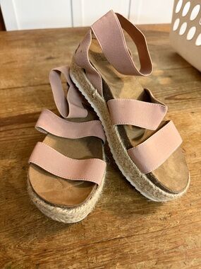 Women's Pink Elastic Strap Espadrille Sandals